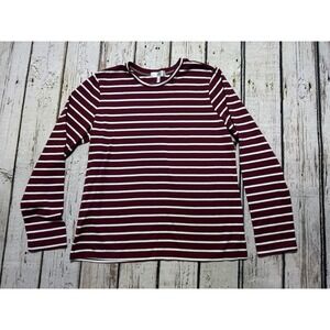 Lake Pajama Top Women Medium Stripe Pima Cotton Long Sleeve Dark Red White